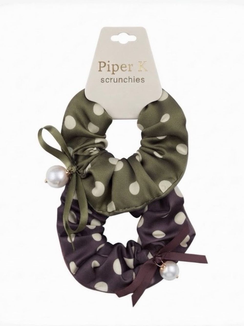 NWT ⚜️💚⚜️ Piper K Polka Dot Bow Satin Hair Scrunchies Set of 2